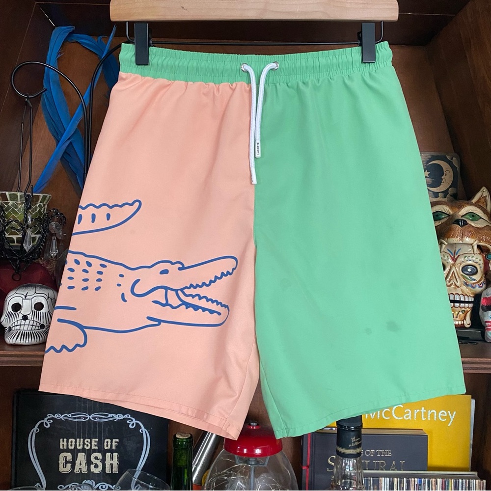 Lacoste Big Gator Pastel Orange Green Boys Swim Trunks size 14 xL